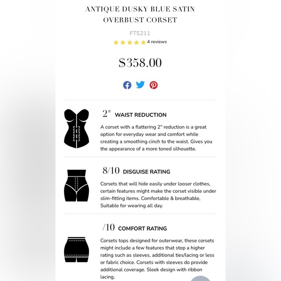 CORSET STORY ANTIQUE DUSKY BLUE SATIN OVERBUST CORSET US SIZE 20 2X - Picture 14 of 16